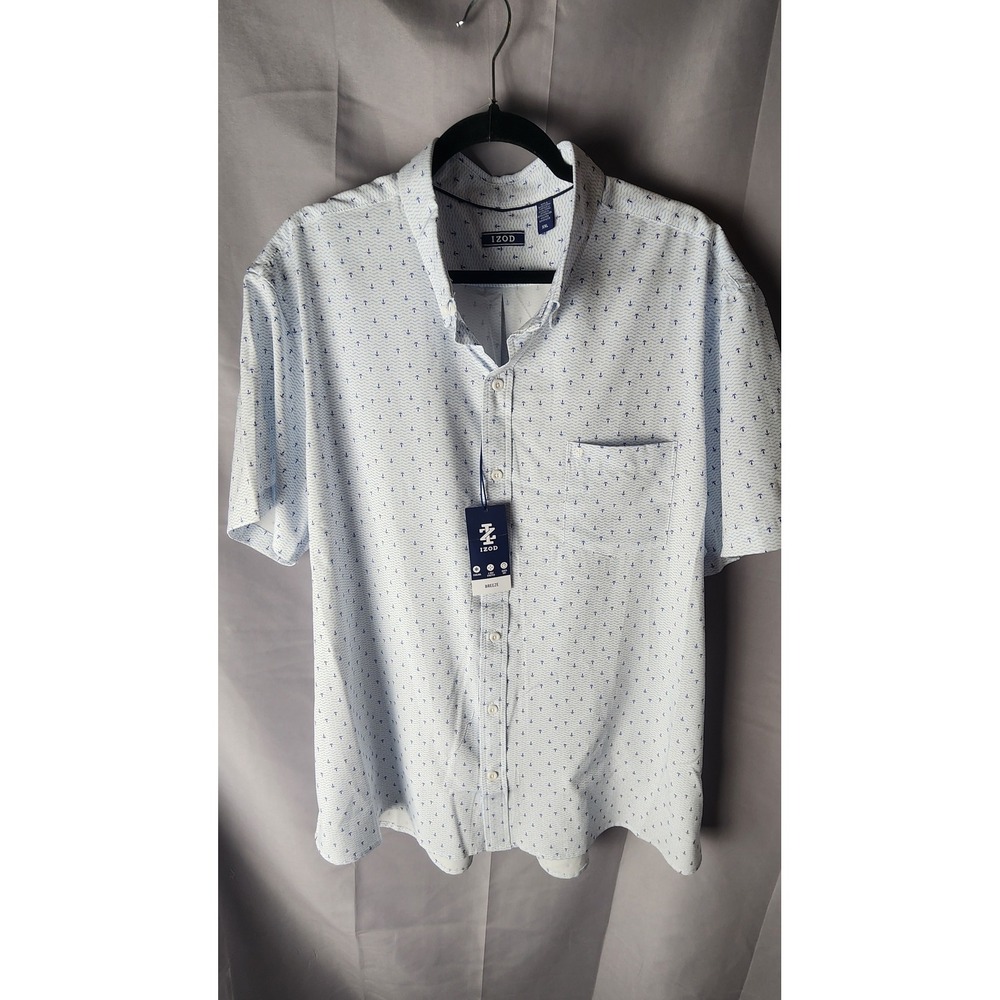 IZOD Breeze Mens XXL Short Sleeve Button Down Shirt Anchor Print White